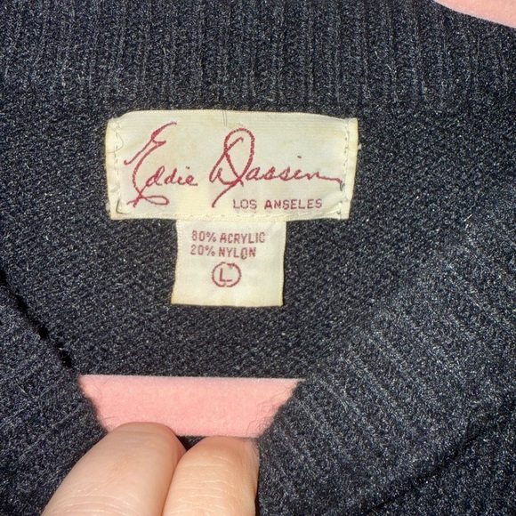 Eddie Dassin| VTG Abstract Black Sweater with cowhide leather. - Picture 4 of 4